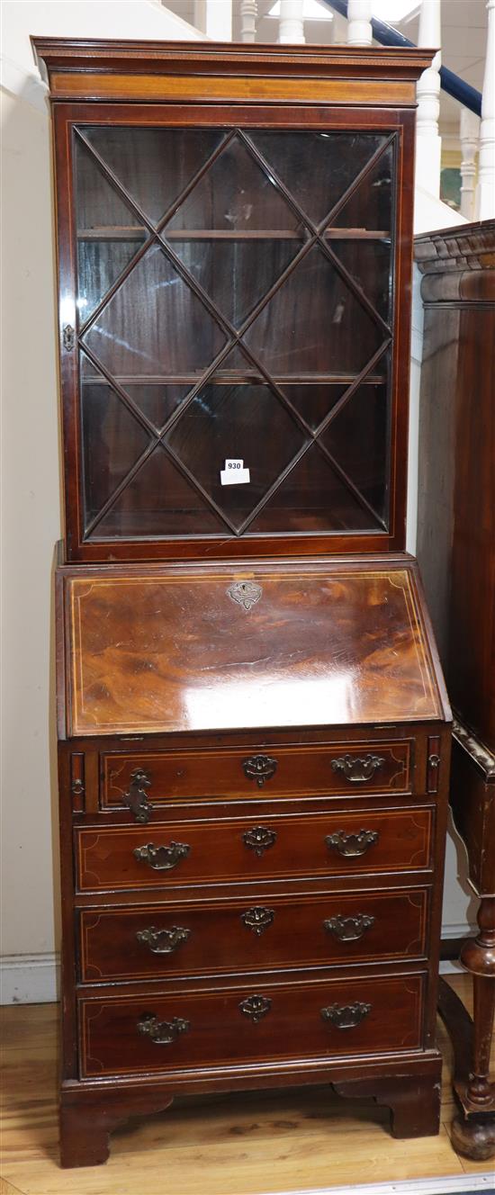 A George III style mahogany bureau bookcase of narrow proportions W.66cm